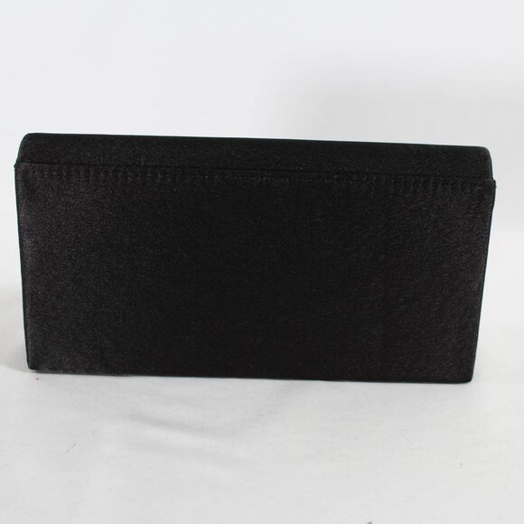 New Black Sateen Evening Clutch Bag with Rhinestone Detailing and Silver Chain - Picture 3 of 7